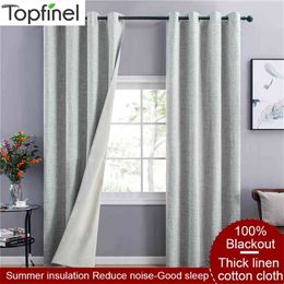 Topfinel Solid Colour 100% Blackout Curtain for Living Room Linen Thickening Soundproof Curtain for Bedroom Window Drapes 210913