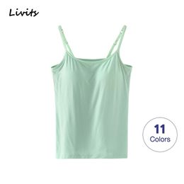 Women Tank-Top Built-in Bra Padded Stretchable Modal Push-Up Tops Camisoles Tube Vest Sleeveless Sexy Casual Korean SA1003 210625