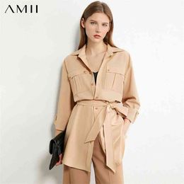 Minimalism Autumn Fashion Solid Women Shirt Coat Causal Lapel Single-breasted Belt Loose Female Tops 12040346 210527