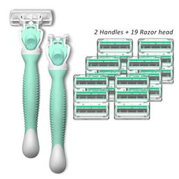 Women Suitable Sensitive Skin Safety Holder With 2 Handles and 19 Blades Manual Shaving Razors