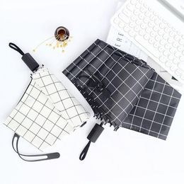 Umbrellas Black And White Grid Umbrella Folding Dual-Purpose Sunny Rainy Simple Designer Fashion