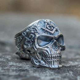 Cluster Rings Knights Templar Masonic Skull Mens Freemason Stainless Steel Biker Ring Freemasonry Punk Jewelry Gift For Men