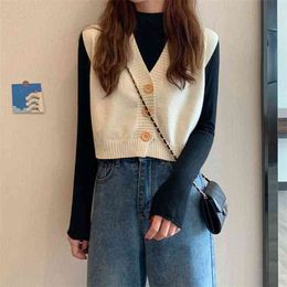 loose V-neck short sleeveless waistcoat thin sweater women 210427