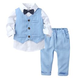 Spring Boys Tops Pants Sets Children's Stripe Vest Shirts Kids Suits Outfits Baby Tuxedo 210413