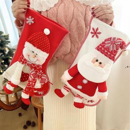 Christmas Stocking with Knitted Santa Snowman Xmas Character for Family Holiday Party Hanging Decorations JJF11329