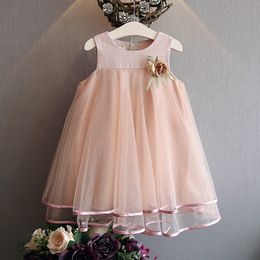 Girls Dresses Summer Kids Children's Fashion Fluffy Sleeveless A-line Princess Dress with Flowers 3-8Y Q0716