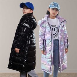 Winter children's down jacket Girls fashion shiny windproof & waterproof coat Boy's black dirt-resistant thick 211027