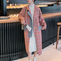 Women's Wool & Blends Orange Plaid Long Coat Jacket Female Autumn Winter Windbreaker 2021 Korean Fashion Loose Vintage Temperament Woollen Ov