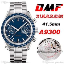 OMF V2 Moonwatch A9300 Automatic Chronograph Mens Watch Blue Dial Stainless Steel Bracelet Watches Super Edition 311.90.44.51.03.001 (Black Balance Wheel) Puretime M43