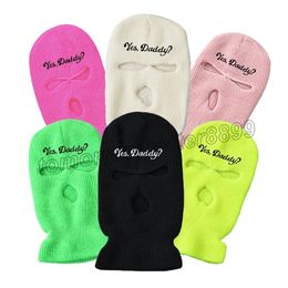 Ski Mask Unisex Winter Warm 3-Hole Knit Hat Full Face Cover Balaclava Hats Funny Letter Embroidery Beanies Riding Caps