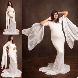 2021 White Mermaid Plus Size Pregnant Ladies Maternity Sleepwear Dress Lace Nightgowns For Photoshoot Lingerie Bathrobe Nightwear Baby Shower