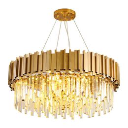 -Runde goldene Kronleuchter Beleuchtung K9 Kristall Edelstahl moderne Anhängerlampe für Küchen Esszimmer Schlafzimmer Nacht Licht Licht