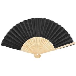 Party Favor Black Silk Hand Fan Bamboo Ribs Held Personal