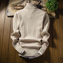 Stried Sweater Mens Turtleneck Knitted Warm Casual Sweaters Men Oversized Ribbed Hem Coat Winter Clothing Long Sleeve Knitwear 210524