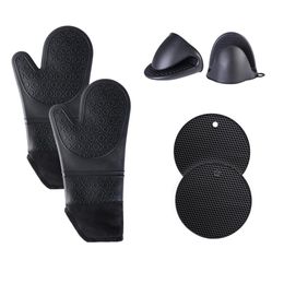 Silicone Oven Mitts and Pot Holders Heat Resistant Gloves with Potholder for Kitchen Baking Cooking Grilling