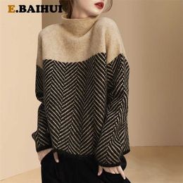 EBAIHUI Autumn Spring Knitting Turtleneck Pullovers Loose Sweater Multi Color Bottoming Long Sleeve Minimalism Sweater 211215