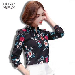 Women Female Shirt Top Chiffon Blouse Shirts Print Plus Size Loose Elegant Office Ladies Blouses 66H 30 210415