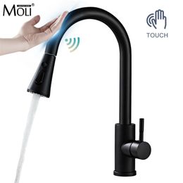 MOLI Sensor Smart Kitchen Faucets PUll Out 304 Stainless Steel Smart Induction Touchless Control Water Sink Faucet Mixer Tap 211108