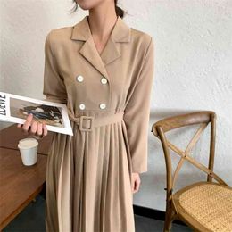 Dress Woman Notched Collar Sashes Cloth Black Khaki High Waist Bodycon Korean Elegant OL Dresses Female Clothing Spring 210603