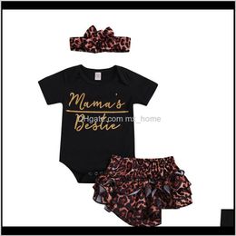Baby Kids Maternity Drop Delivery 2021 Baby Girls Clothing Sets Rompers Leopard Headband Letter Print Button Born Infant Jumpsuit Playsuit Su