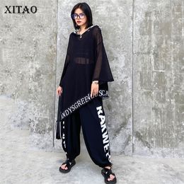 XITAO Letter Casual Asymmetrical Women's Sets Women Autumn Trendy Fashion Style Hooded Collar Lantern Pants ZYQ4337 220315