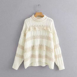 spring women lace crochet patchwork sweater ladies basic knitted casual loose high street sweaters chic tops S226 210603