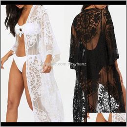 Swimwear Womens Clothing Apparel Drop Delivery 2021 Sexy See Through V-Neck Summer Beach Wear Open Kimono Cardigan Lace Tunic Women Tops Blou