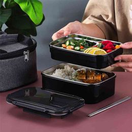 304 Stainless Steel Lunch Box for Kid Single Layer or Double Layers Bento Box for Student Food Container Case for Office 210925