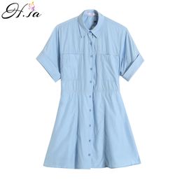 H.SA Summer Women Pleated Vestidos Knee Length Dress Female Square Collar Puff Sleeve Clothes Casual Slim Vestido 210417