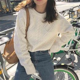 Elegant Sweet Knitted Sweater Autumn Winter Korean Loose Pullovers Students Vintage Women Top All-Match Solid Soft 210514