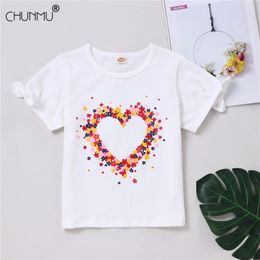 Girls T-Shirt Boys Short Sleeve Tee Tops Kids Summer Clothes Children Heart Printed Pattern O-neck Cotton 210508