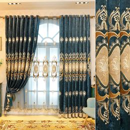 glass gauze Canada - Curtain & Drapes Sheer Voile Curtains For Living Room Luxury European Elegant Floral Royal Blue Sliding Glass Door Window Gauze Draperies