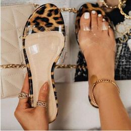 2021 New Transparent Fashion Flat Women Slippers Summer Sexy Leopard Print Ladies Slides Open Toe Comfort Female Casual Shoes