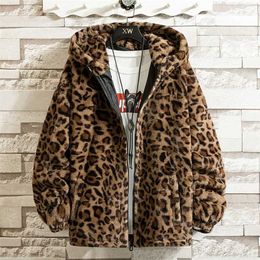Autumn Soft Leopard Jacket Men Zipper Hoodies Hooded Coat Fashion Causal Street Outerwear Loose Windbreaker Clothing Male Female 211008