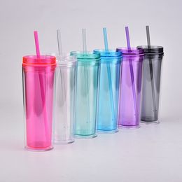 18oz Acrylic Skinny Tumbler Double Wall Clear Drinking Cup with Lid and Straws Heat Proof Water Bottle By Sea T2I52155