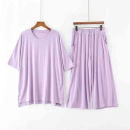 size 7XL 150KG Modal Pajamas Sets Summer Short Sleeve Top and Pants Soft Suit Home Women Female Sleepwear