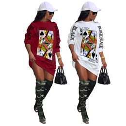 Spring Clothes for Women Long Sleeve Dresses Streetwear Poker Print Mini Dress Loose Pullover Shirt Dress Wholesale Dropshipping 210329