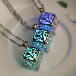 Pendant Necklaces Tree Of Life Dark Luminous Silver Colour Chain Necklace Glowing In Hollow Collares Choker Jewellery