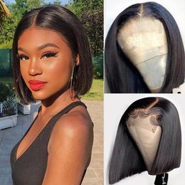 Transparent 5x5 Lace Closure Wig Short Bob Brazilian Remy Human Hair Wigs Virgin Straight For Women