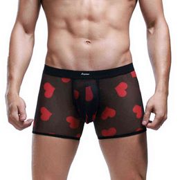 Breathable Boxers Shorts Sexy Underwear Transparent Lip Print Briefs Bodysuit Sexy Lingerie Male Underwear Erotic Nightgown H1214