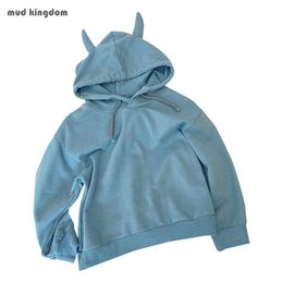 Mudkingdom meninas meninas com um capuz hoodies cor vigor manga longa pulôver crianças roupas 210615