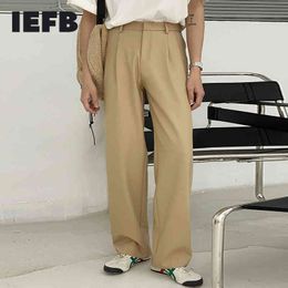 IEFB Korean Trend Straight Casual Suit Pants For Men Spring Summer Streetwear Wide Leg Black Business Trousers Male 9Y7419 210524