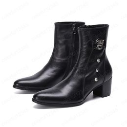 Men's Plus Size Black Leather Boots Metal Toe Buckle Man Party Ankle Boots Business Wedding Man Dress Shoes