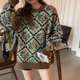 High Quality Women Vintage Knitted Pullover Sweater Autumn Winter Loose Pull Femme Jumpers Korean Knitwear Christmas Sweaters 210514