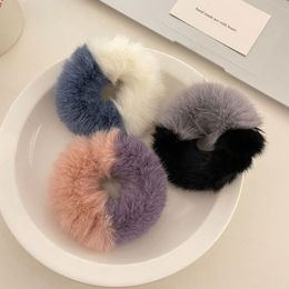 Contrasting Colour Soft Elastic Hair Band Plush Hair Scrunchies For Women Ponytail Holder Rubber Band Velvet Hair Ties Wholesale