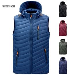 Men Vest Casual 4Xl Warm Waterproof Sleeveless Jacket Autumn and Winter Hooded Fashion 211102