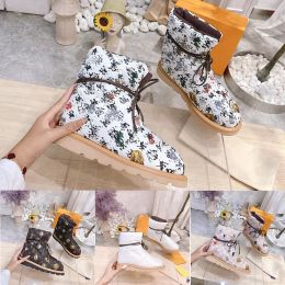 2021 pillow Ankle boots fur womens winter brown luxury fashion women designer Soft Down shoes Flat shoe Waterproof nylon Flowers Print Lace UP Cotton Snow boot 35-40