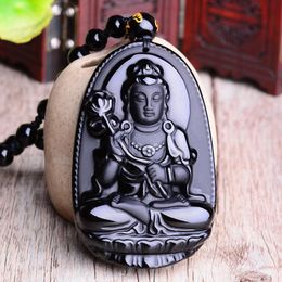 Pendant Necklaces Amitabha Tathagata Bodhisattva Necklace Black Carved Buddha Lucky Amulet For Women Men Pendents Jewellery Drop