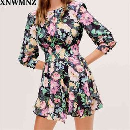 women Vintage-inspired Watercolour floral print mini dress tiered ruffle skirt peekaboo back Vestidos Robe 210520