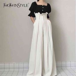 TWOTWINSTYLE Ruffle High Waist Wide Leg Pants Female Fashion Maxi Trousers Women Casual Clothes Spring Summer 210925